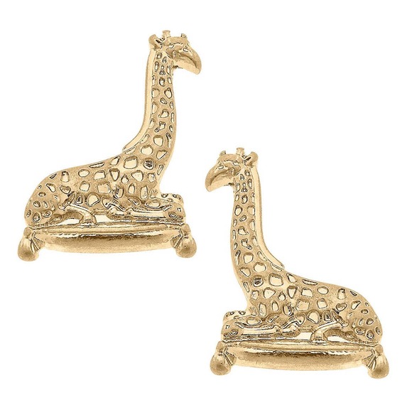 Sitting Giraffe Stud Earrings Worn Gold - Picture 1 of 3